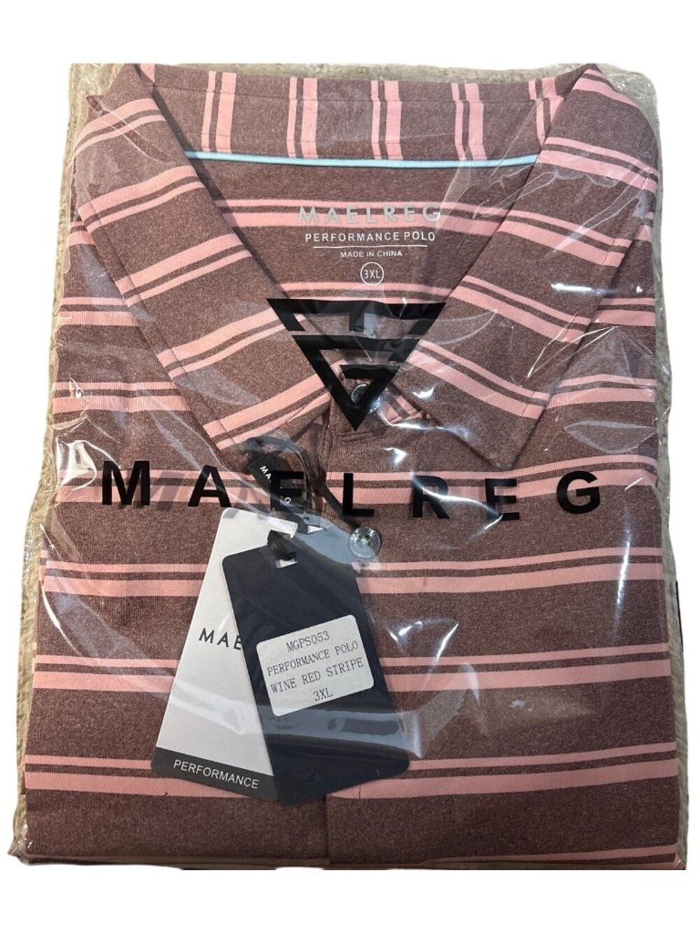 Maelreg Performance Polo Mens 3XL Wine Red Stripe New With Box
